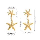 Stainless Steel Double Drop Starfish Earrings 18K PVD Plated