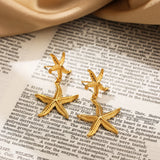 Stainless Steel Double Drop Starfish Earrings 18K PVD Plated