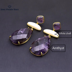 925 Silver Gemstone Shell Earrings