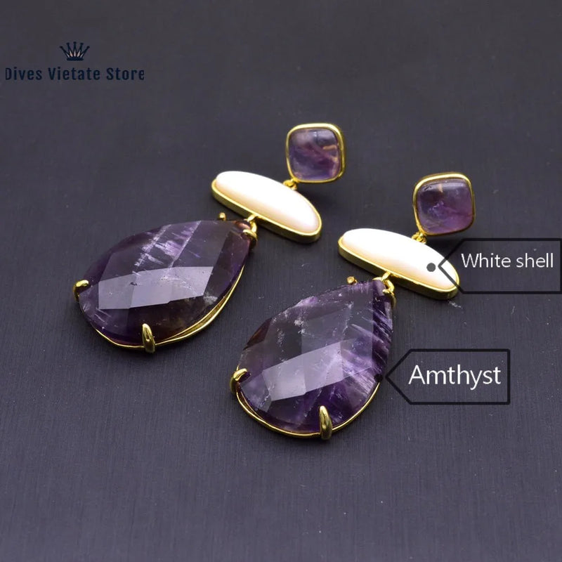 925 Silver Gemstone Shell Earrings