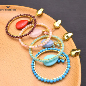 Natural Turquoise Garnet Circle Earring Women's Pendants Earrings