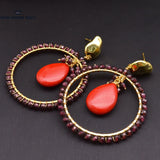 Natural Turquoise Garnet Circle Earring Women's Pendants Earrings