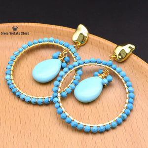 Natural Turquoise Garnet Circle Earring Women's Pendants Earrings
