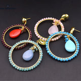 Natural Turquoise Garnet Circle Earring Women's Pendants Earrings