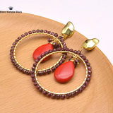 Natural Turquoise Garnet Circle Earring Women's Pendants Earrings