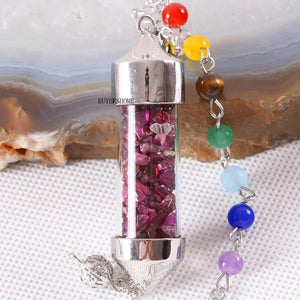 7 Chakra Red Garnet Pendant Necklace Reiki Stone Chip Pendulum Amulet