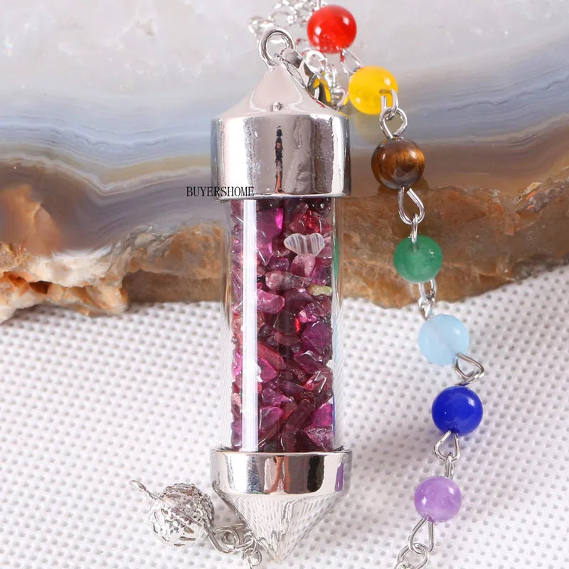 7 Chakra Red Garnet Pendant Necklace Reiki Stone Chip Pendulum Amulet
