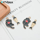 20pcs Cat Fish bone Enamel Charm Pendant for Jewelry Making