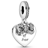 Sterling Silver Mistletoe Bow Love Heart Charm Bead