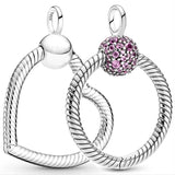 Small Pink Pave O & Heart O With Crystal Necklace Pendant