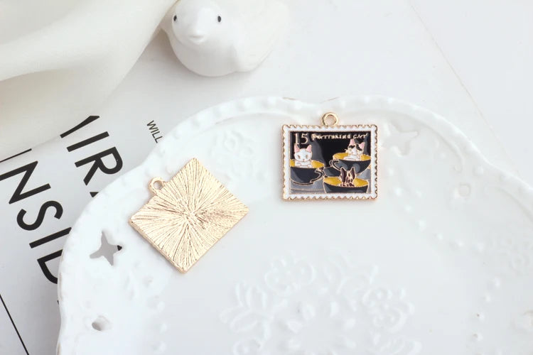 Alloy Cartoon Cats Geometry Metal Floating Locket Charms