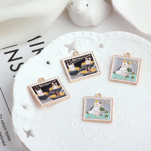 Alloy Cartoon Cats Geometry Metal Floating Locket Charms