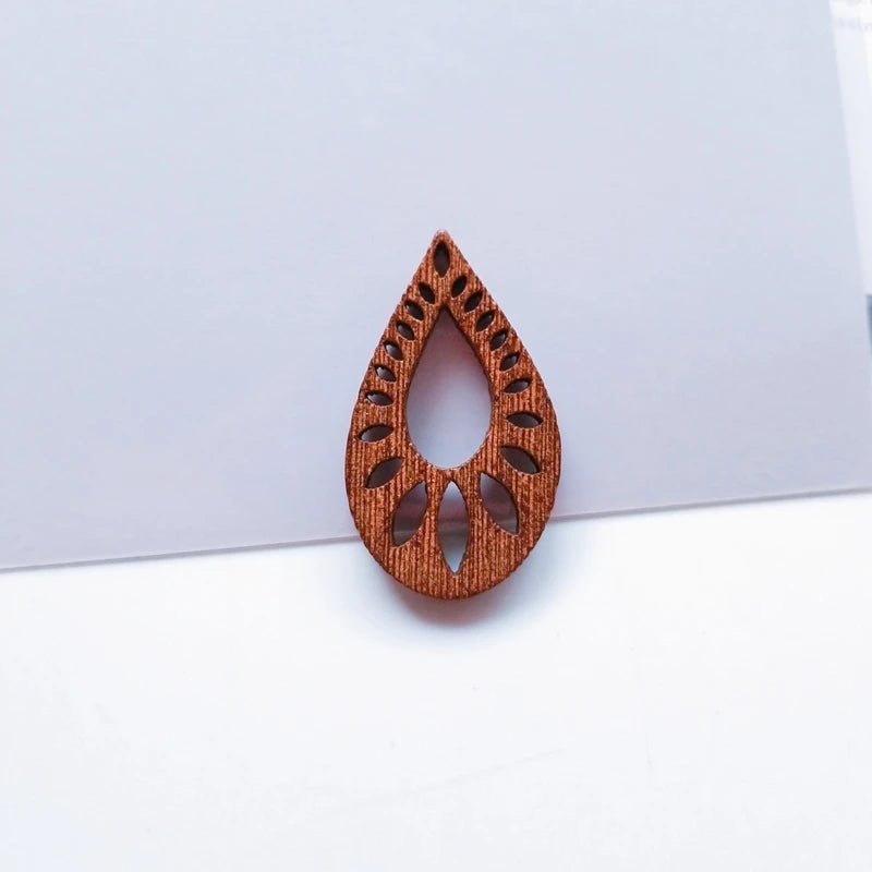 Natural Wood Geometric Texture Brown Drop Circular Triangle Earrings Pendants