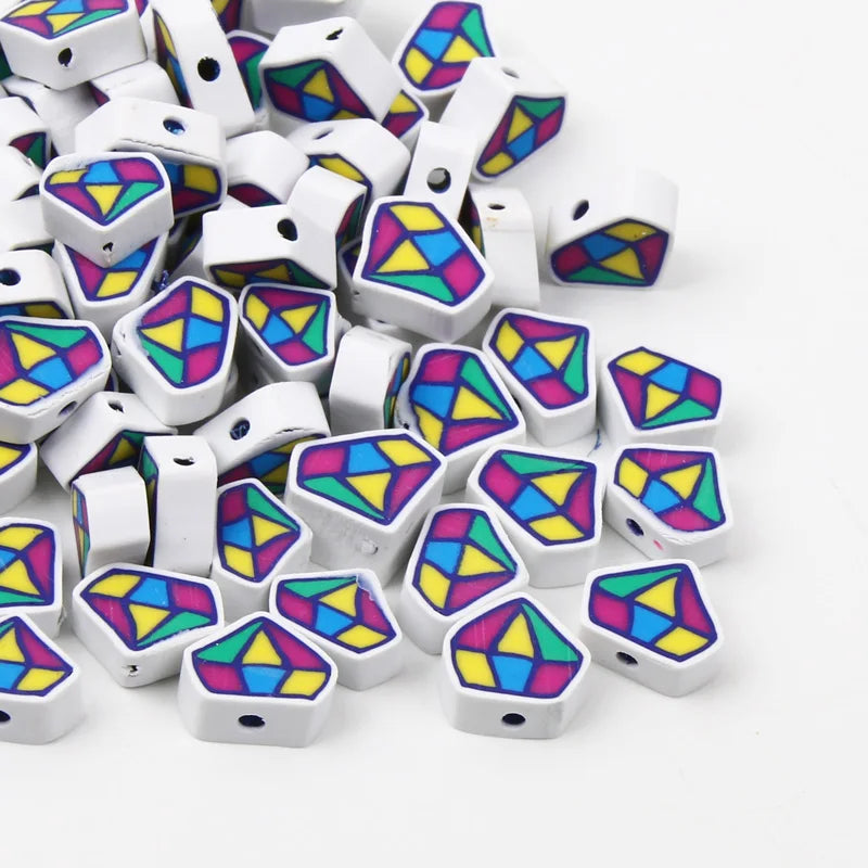 Polymer Clay Beads Rhombic Pattern 11x9mm 20pcs