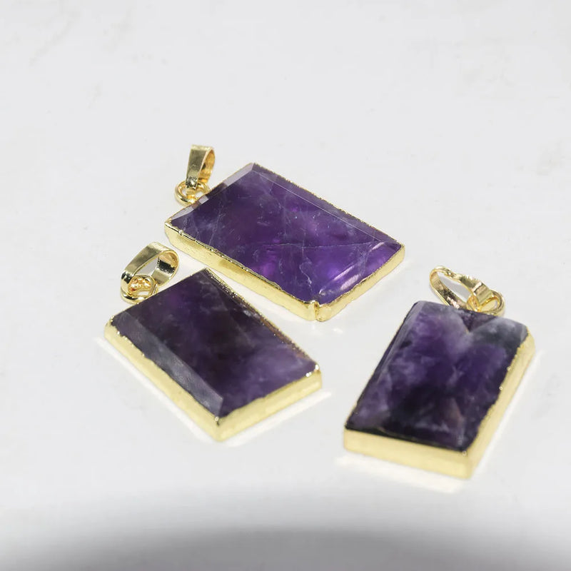 Purple Crystal Quartz Square Necklace Pendant Women's Accessory