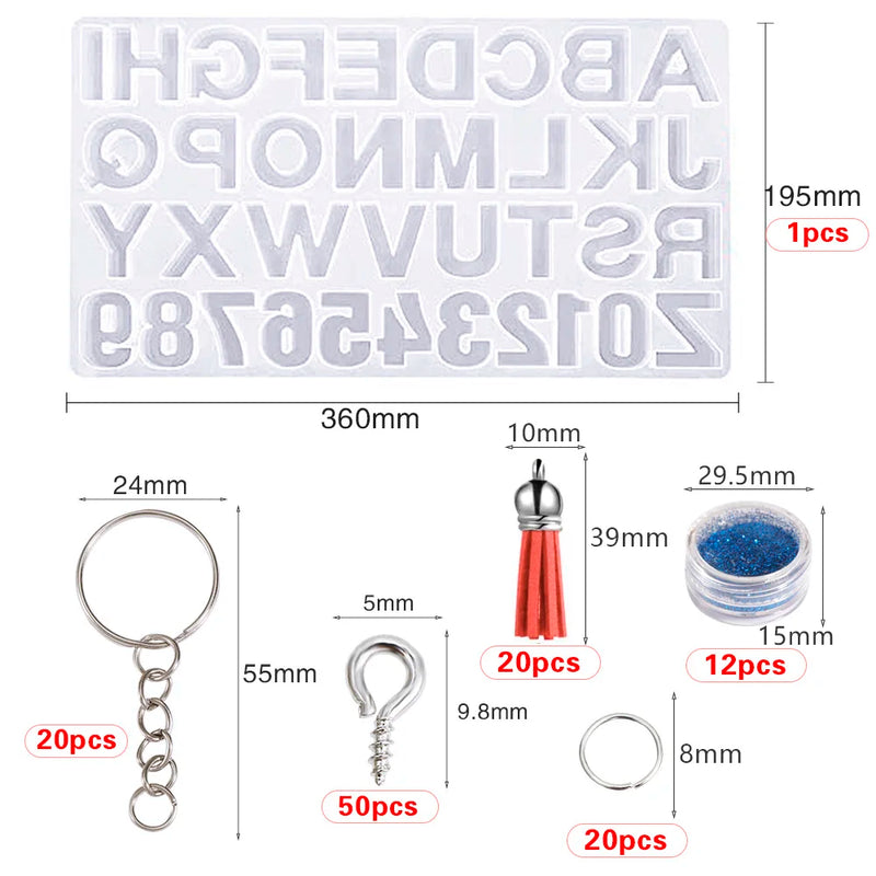 DIY Silicone Mold Alphanumeric Crystal Epoxy Set Pendant Mirror Mold