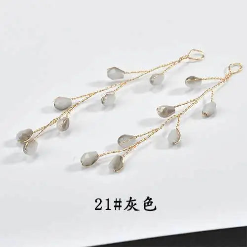 Hand-made Copper Winding Crystal Beads Branches Fairy Earrings