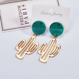 Geometric Cactus Chain Earrings Color-Preserving Alloy Material