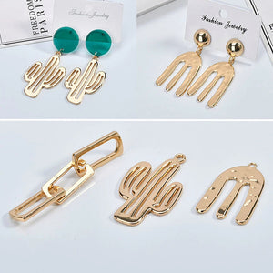 Geometric Cactus Chain Earrings Color-Preserving Alloy Material
