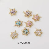 12pcs Snowflake Zircon Copper Charms Necklace Earring Pendant