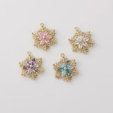 12pcs Snowflake Zircon Copper Charms Necklace Earring Pendant