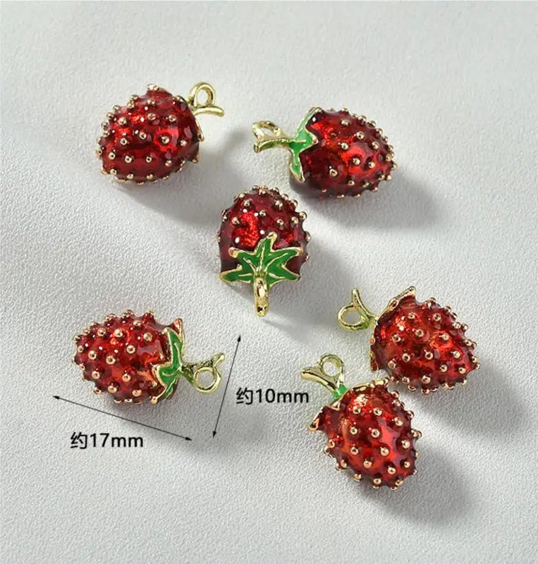 Alloy 3D Strawberry Pendants Charms for DIY Jewelry Making