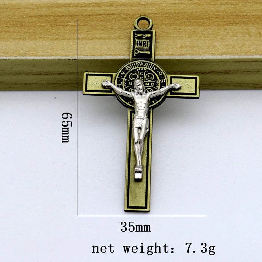 Vintage Bronze St. Benedict Crucifixion Pendant Charms - 5Pcs/Lot