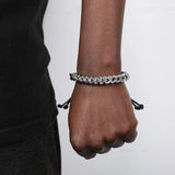 Adjustable Splicing Braided Leather Rope Chain Cuban Link Bracelet