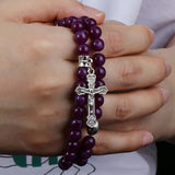 Diyalo Purple Beaded Prayer Rosary Bracelet Crucifix Our Lady Charms