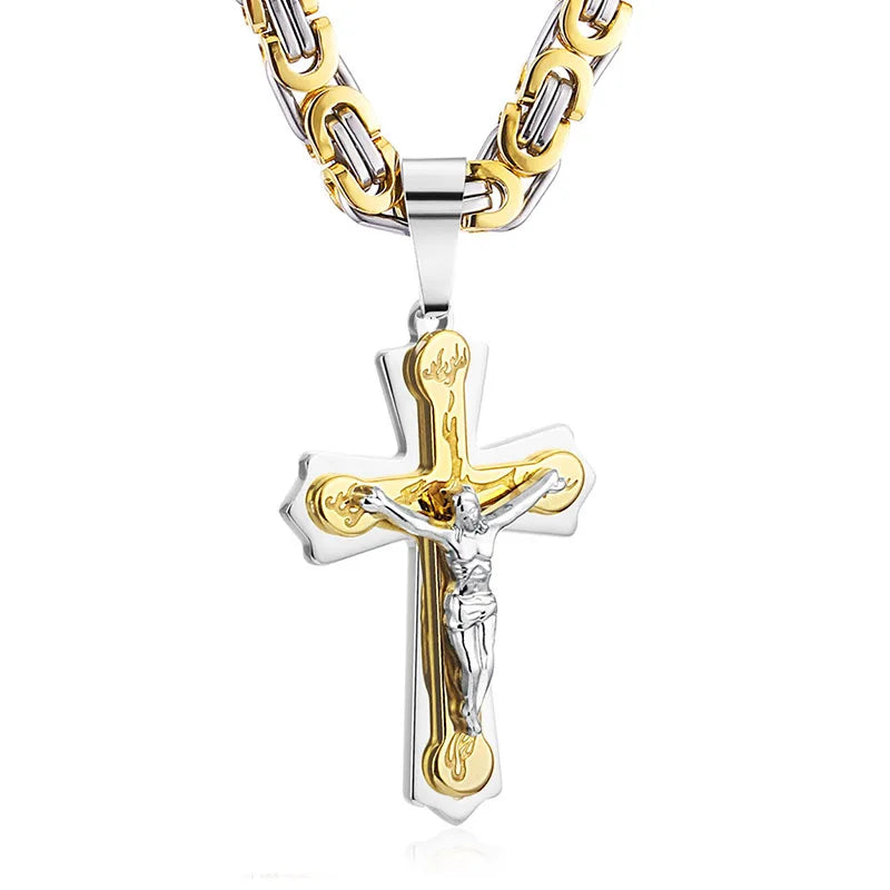 Diyalo Jesus Cross Necklace Stainless Steel Crucifix Pendant