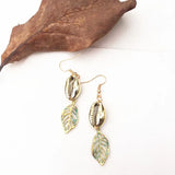 Leaf Cowrie Shell Drop Earrings Golden Boho Jewelry Oorbellen Kolczyki