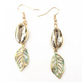 Leaf Cowrie Shell Drop Earrings Golden Boho Jewelry Oorbellen Kolczyki