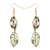 Leaf Cowrie Shell Drop Earrings Golden Boho Jewelry Oorbellen Kolczyki