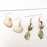 Leaf Cowrie Shell Drop Earrings Golden Boho Jewelry Oorbellen Kolczyki