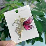 Women Brooch Style Elf Insects With Crystle Wings Lapel Pins Jewelry