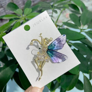 Women Brooch Style Elf Insects With Crystle Wings Lapel Pins Jewelry