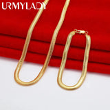 925 Sterling Silver Plated 18K Fine 6MM Snake Bone Necklace Bracelet Set