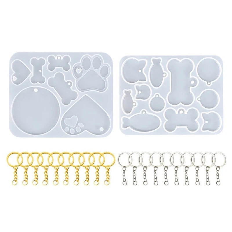Dog Bone Tag Molds with Key-Rings for DIY Crafts