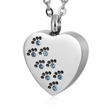 Paw Prints Heart Birthstone Urn Necklace with Fill Kit