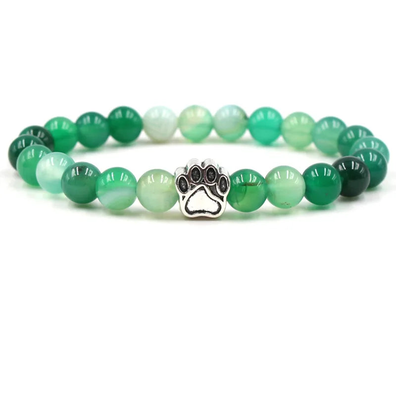 Dog Paw Charm Bracelet 8mm Natural Stone Beads Bear Claw Stretch Jewelry