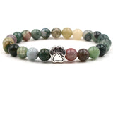 Dog Paw Charm Bracelet 8mm Natural Stone Beads Bear Claw Stretch Jewelry