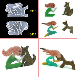 Long Hair Dog Girl Keychain Resin Mold DIY Ornaments Desktop Decoration