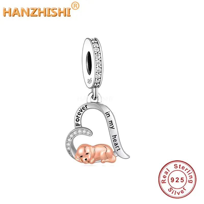 925 Silver Dog Memorial Heart Pendant Charm Engraved Forever In My Heart