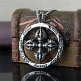 Vajra Wheel Round Cross Stainless Steel Pendant Necklace