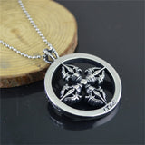 Vajra Wheel Round Cross Stainless Steel Pendant Necklace
