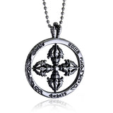 Vajra Wheel Round Cross Stainless Steel Pendant Necklace