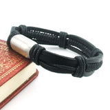 Brown Leather Rope Bracelet Men Bangle Stainless Steel Wristband