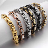Vintage Stainless Steel Byzantine Bracelet Men Link Chain PUNK Style