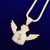 Dollar Wing Pendant CZ Men's Hip Hop Rock Jewelry
