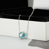 Dolphin Pendant Bead Stone Silver Chain Necklace for Women
